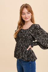 Black Smocked Ruffled Top