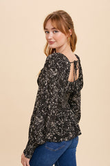 Black Smocked Ruffled Top