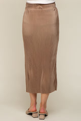 Mocha Pleated Side Slit Maternity Midi Skirt