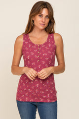 Mauve Floral Ribbed Sleeveless Maternity Top