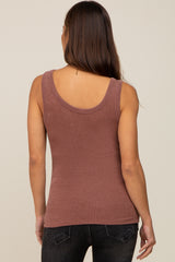 Brown Ribbed V-Neck Sleeveless Maternity Top