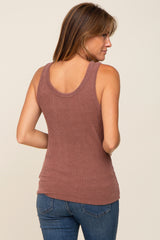 Brown Ribbed V-Neck Sleeveless Top