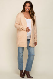 Beige Front Pocket Maternity Cardigan