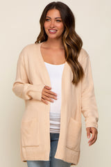 Beige Front Pocket Maternity Cardigan