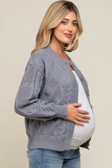 Grey Mixed Knit Maternity Cardigan