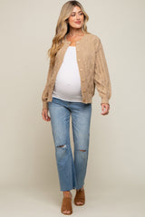 Beige Mixed Knit Maternity Cardigan