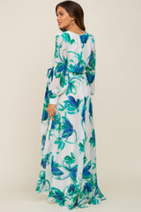 Blue Brush Stroke Print Chiffon Maternity Maxi Dress