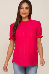 Fuchsia Eyelet Textured Mock Neck Maternity Top