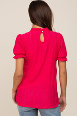 Fuchsia Eyelet Textured Mock Neck Maternity Top