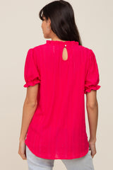 Fuchsia Eyelet Textured Mock Neck Top