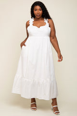 White Ruffle Strap Back Tie Maternity Plus Midi Dress