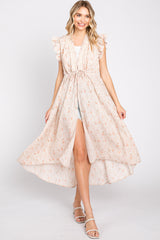 Peach Floral Front Tie Maternity Midi Cover Up