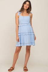 Light Blue Sleeveless Tiered Maternity Dress