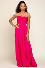 Fuchsia Smocked Halter Maxi Dress