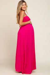 Fuchsia Smocked Halter Maternity Maxi Dress