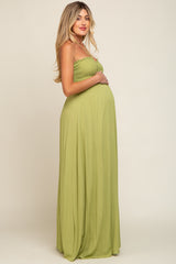 Lime Smocked Halter Maternity Maxi Dress