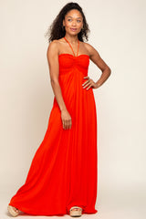 Orange Smocked Halter Maternity Maxi Dress