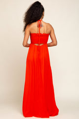 Orange Smocked Halter Maxi Dress