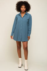 Teal Pinstriped Button-Down Linen Dress