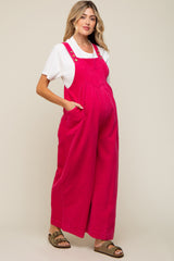 Fuchsia Corduroy Front Pleated Wide Leg Maternity Overalls