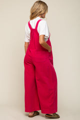 Fuchsia Corduroy Front Pleated Wide Leg Maternity Overalls