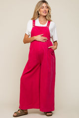 Fuchsia Corduroy Front Pleated Wide Leg Maternity Overalls