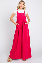 Fuchsia Corduroy Front Pleated Wide Leg Maternity Overalls