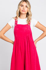 Fuchsia Corduroy Front Pleated Wide Leg Overalls