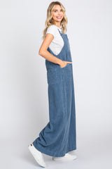 Blue Corduroy Front Pleated Wide Leg Overalls