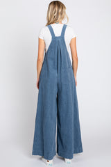 Blue Corduroy Front Pleated Wide Leg Overalls