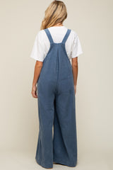 Blue Corduroy Front Pleated Wide Leg Maternity Overalls