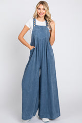 Blue Corduroy Front Pleated Wide Leg Maternity Overalls