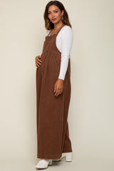 Mocha Corduroy Front Pleated Wide Leg Maternity Overalls