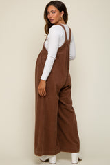 Mocha Corduroy Front Pleated Wide Leg Maternity Overalls