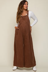 Mocha Corduroy Front Pleated Wide Leg Maternity Overalls