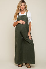 Olive Corduroy Front Pleated Wide Leg Maternity Overalls