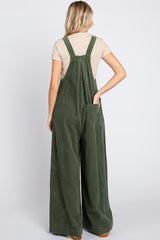 Olive Corduroy Front Pleated Wide Leg Overalls