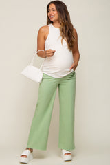 Mint Green Wide Leg Raw Hem Maternity Jeans