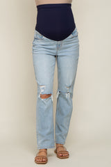 Light Blue Distressed Knee Maternity Jeans