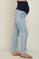 Light Blue Distressed Knee Maternity Jeans