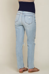 Light Blue Distressed Knee Maternity Jeans