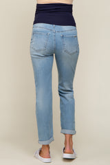 Light Blue Distressed Cuffed Maternity Skinny Jeans