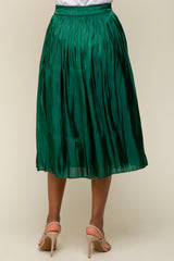 Forest Green Pleated Shimmer Satin Midi Skirt