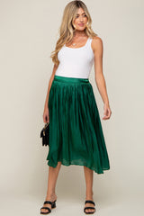 Forest Green Pleated Shimmer Satin Maternity Midi Skirt