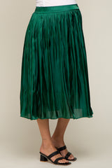 Forest Green Pleated Shimmer Satin Maternity Midi Skirt