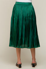 Forest Green Pleated Shimmer Satin Maternity Midi Skirt