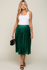 Forest Green Pleated Shimmer Satin Maternity Midi Skirt