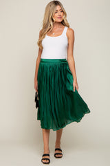 Forest Green Pleated Shimmer Satin Maternity Midi Skirt