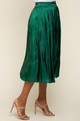 Forest Green Pleated Shimmer Satin Midi Skirt