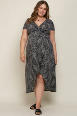 Black Animal Print Plus Maternity Wrap Dress